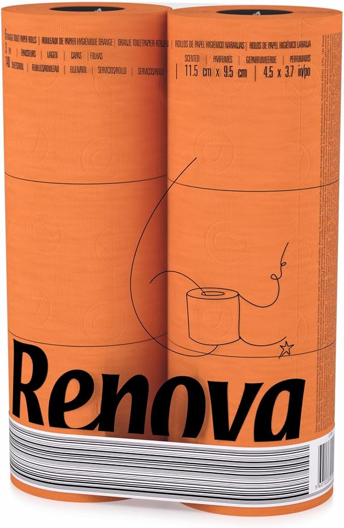 Renova Toilet Paper 3-Ply, Pack of 6 Rolls, 140 Sheets Each, Soft, Orange - skull toilet paper