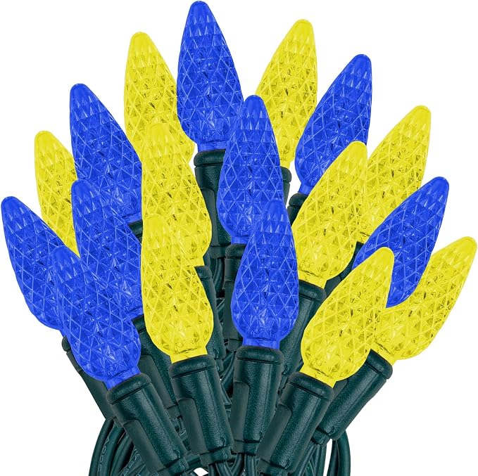 Novelty Lights 24FT 70 LED C6 Christmas String Lights, Blue & Yellow - string light