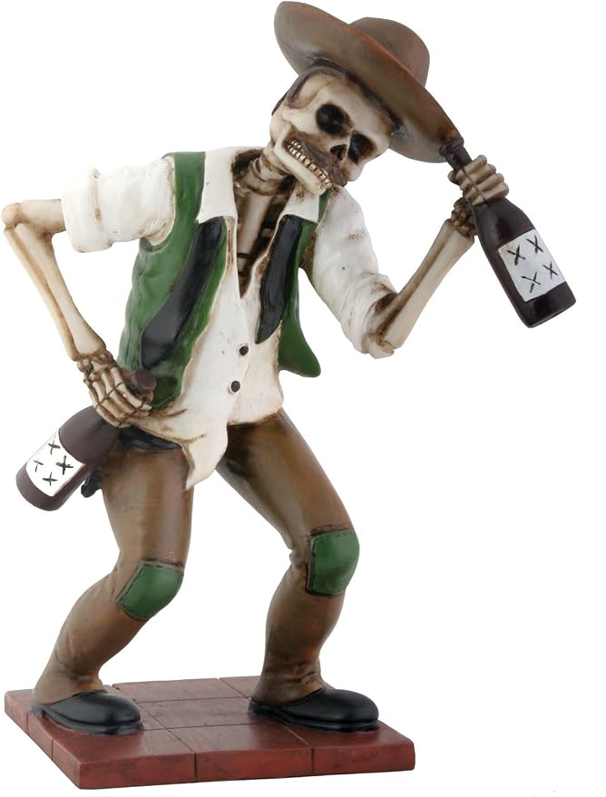 SUMMIT COLLECTION Gifts El Borracho Skeleton Holding Liqour Bottle Resin Figurine Home Decor 6" H - skull figurine