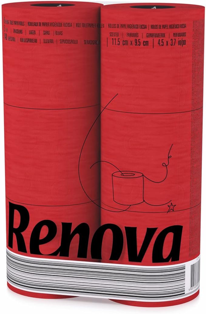 Renova Toilet Paper 3-Ply, Pack of 6 Compact Size Rolls- 140 Sheets, Red - skull toilet paper