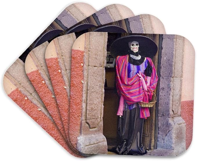 3dRose Mexico, San Miguel de Allende, Day of Dead Set of 4 Coasters - Soft - skull coaster