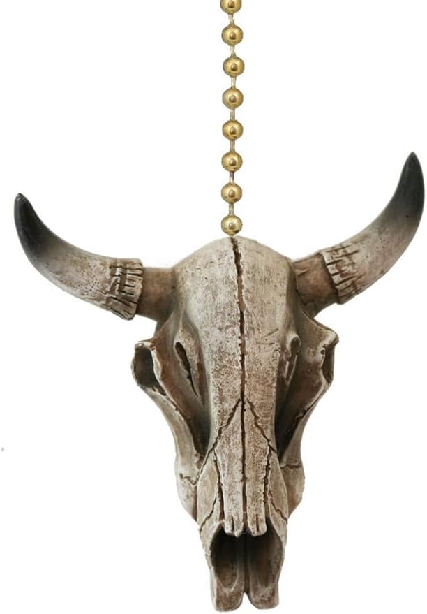 Clementine Bleached Steer Skull Western Ceiling Fan Pull Home Decor - string light