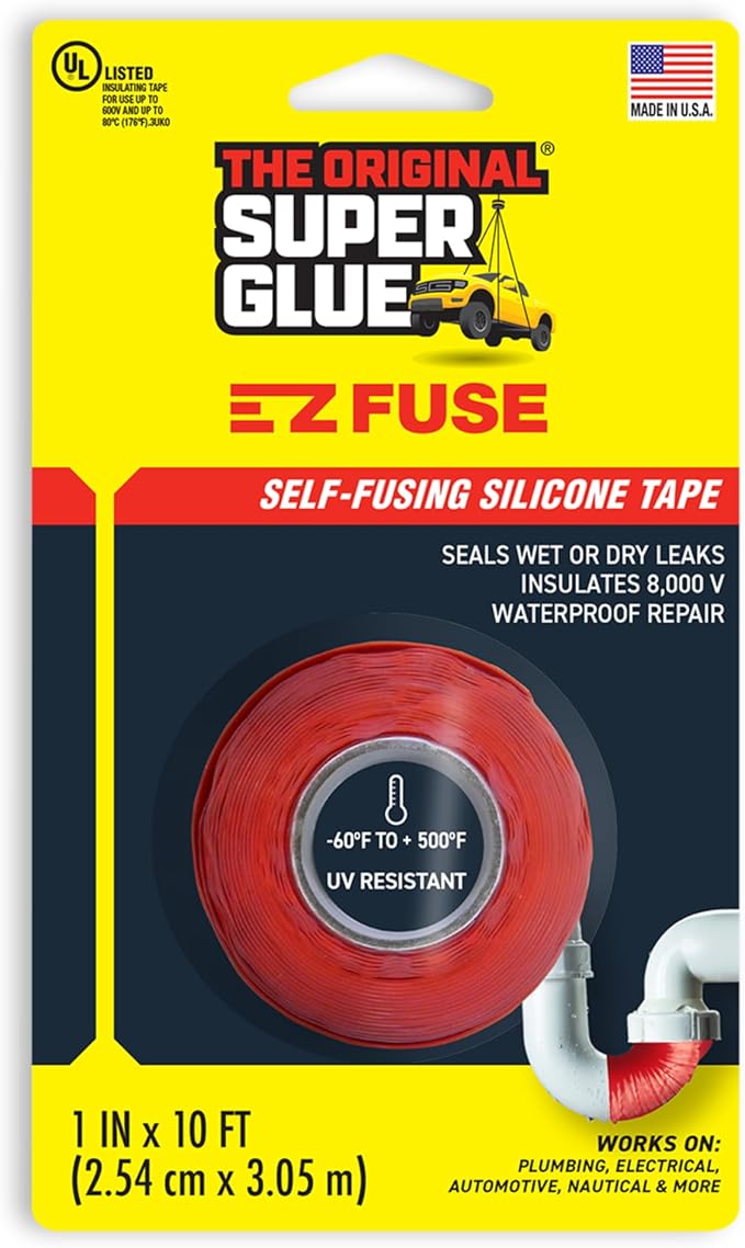 Super Glue Red E-Z Fuse Tape, Silicone Self-Fusing Tape, Insulates up to 8,000 Volts, Permanent & Flexible, Works Wet or Dry, High-Temperature Range (-60°F to +500°F), Ideal for Repairs & Sealing ` - skull sticker