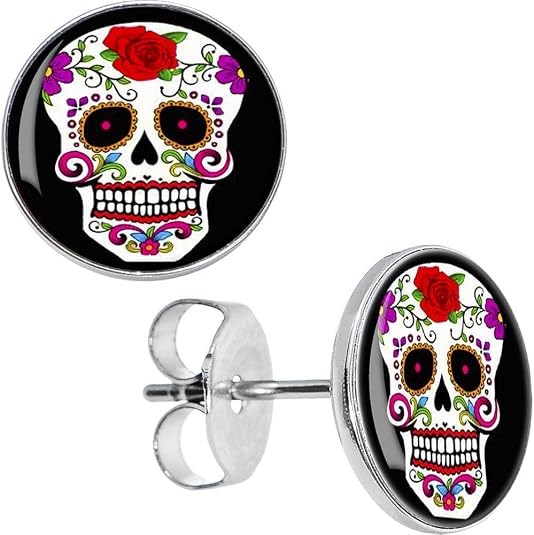 Body Candy Stainless Steel White Sugar Skull Stud Earrings - sugar skull dress