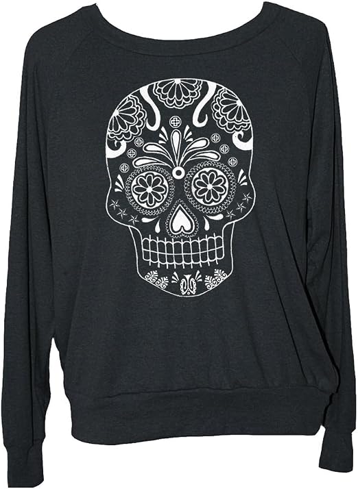 Women's Sugar Skull Day of The Dead Raglan Sweatshirt - skull sweatshirts