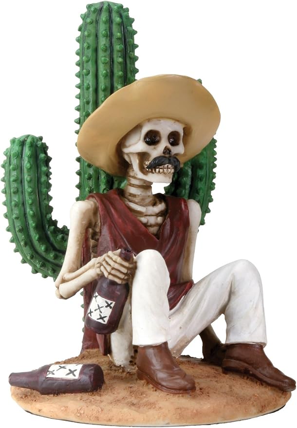 YTC 3.5 Inch Day of The Dead Boracho Sitting by A Cactus Figurine - skull figurine
