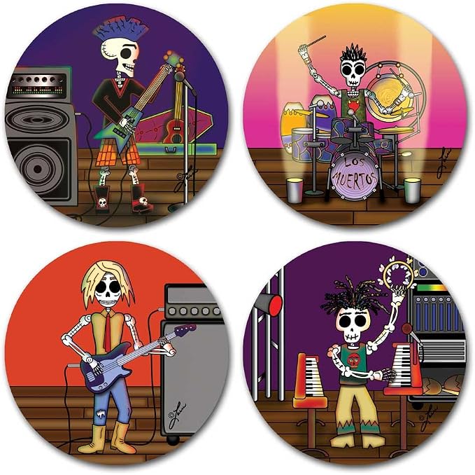 Day of the Dead Skeleton Musician Soft Coaster Set - skull coaster
