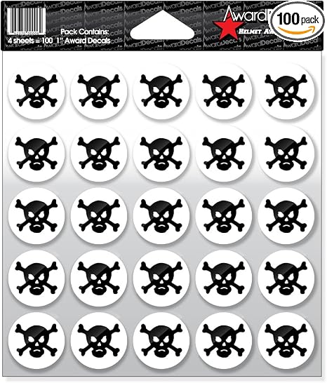 Award Decals Skull & Crossbone Black/White 100 1" 20mil Vinyl Made in USA - skull helmet
