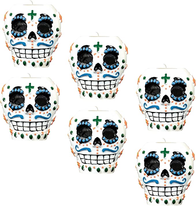 Beistle 6-Piece Day of The Dead Male Tea Light Holder, White