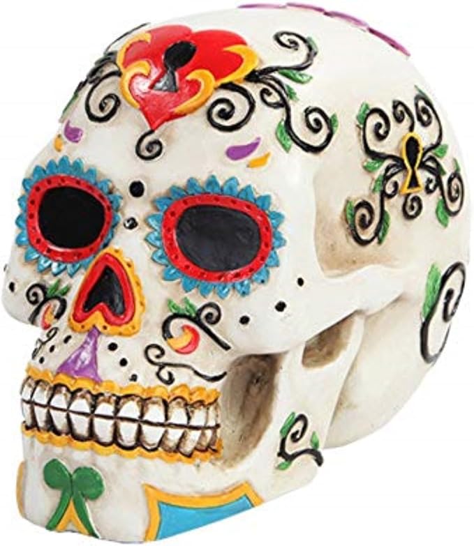 Pacific Giftware Day of The Dead White Colorful Sugar Skull Polyresin Figurine Halloween Decoration Dia de Los Muertos Altar Decor Gothic Home Collectible 6" H - skull figurine