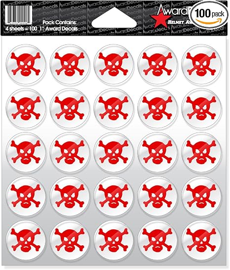 Award Decals Skull & Crossbone Red Sticker 100 1″ 20mil Vinyl Made in USA