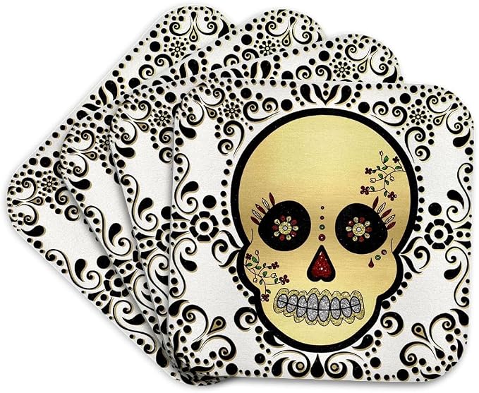 3dRose Janna Salak Designs Day of Dead Set of 4 Coasters - Soft - skull coaster