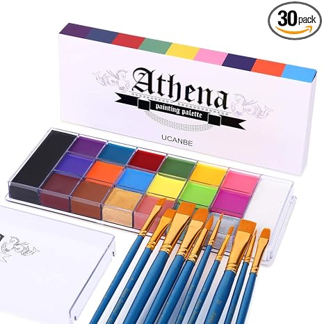 UCANBE Face Body Paint Set-Athena Painting Palette,10 Professional Artist Brush,Large Deep Pan Ideal for Halloween Cosplay Party SFX Arty Stage Makeup - sugar skull makeup