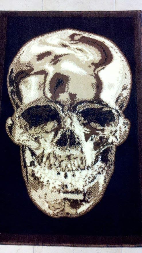 Skull Door Mat Area Rug Brown & Black Design #134 (2 Feet X3 Feet)