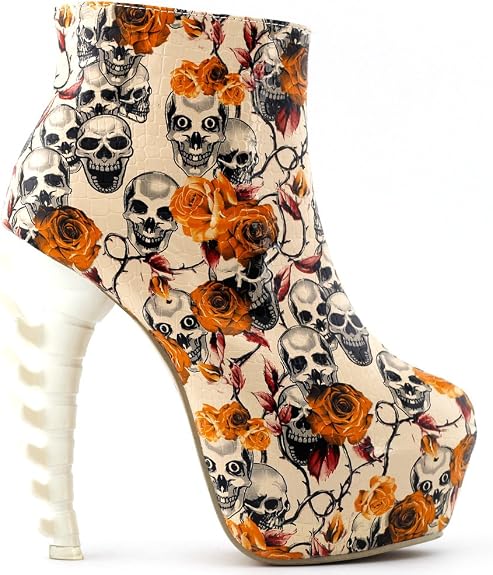 SHOW STORY Cool Zip High-top Bone High Heel Hidden Platform Ankle Boots,LF40603 - sugar skull boots