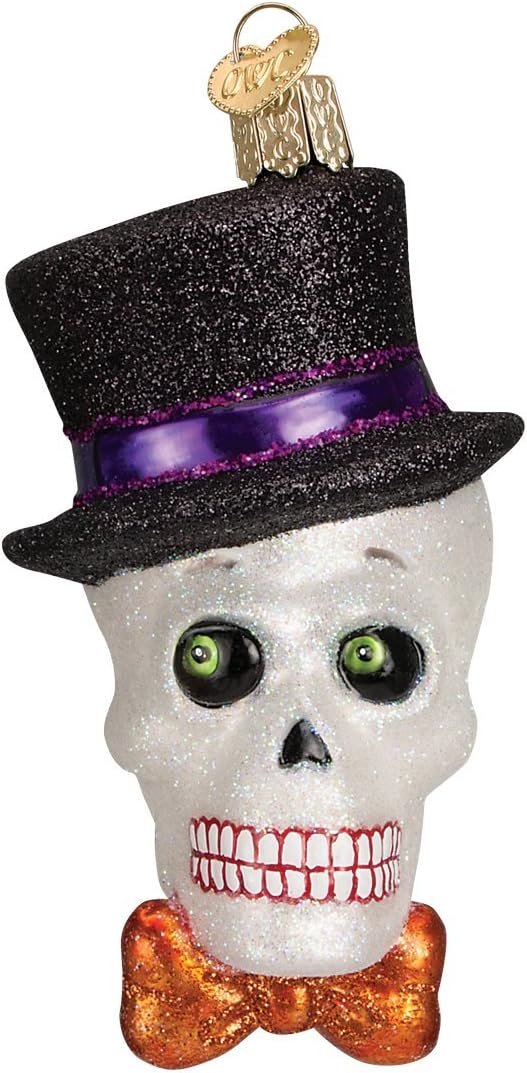 Old World Christmas Top Hat Skeleton Glass Blown Ornament for Christmas Tree, Handcrafted Holiday Decoration, Halloween Collection - skeleton