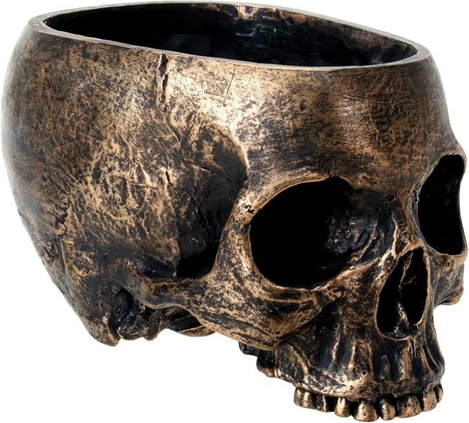 SUMMIT COLLECTION Bronze Resin Halloween Skull Candy Bowl Planter Dish Statue Sculpture Skeleton - skull plate