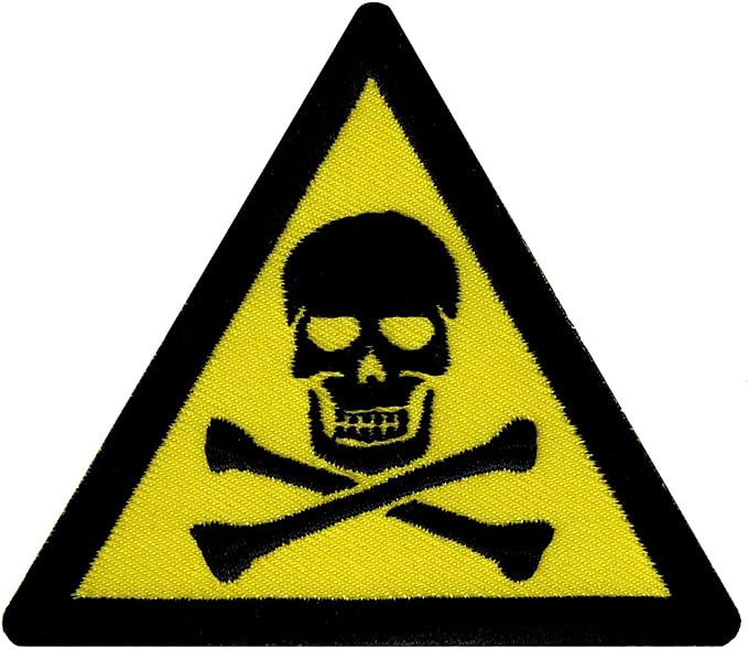 Poison Sign Embroidered Patch Skull Warning Sign Iron-on Yellow Symbol - skull jacket