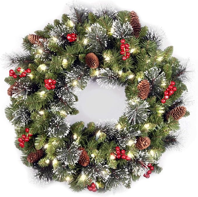 National Tree Company 24in Pre-Lit Crestwood Spruce Christmas Wreath