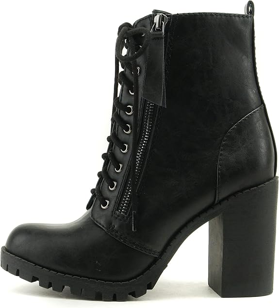 Soda Women's Malia Faux Lace Up Chunky Lug Sole Combat Boot - sugar skull costume