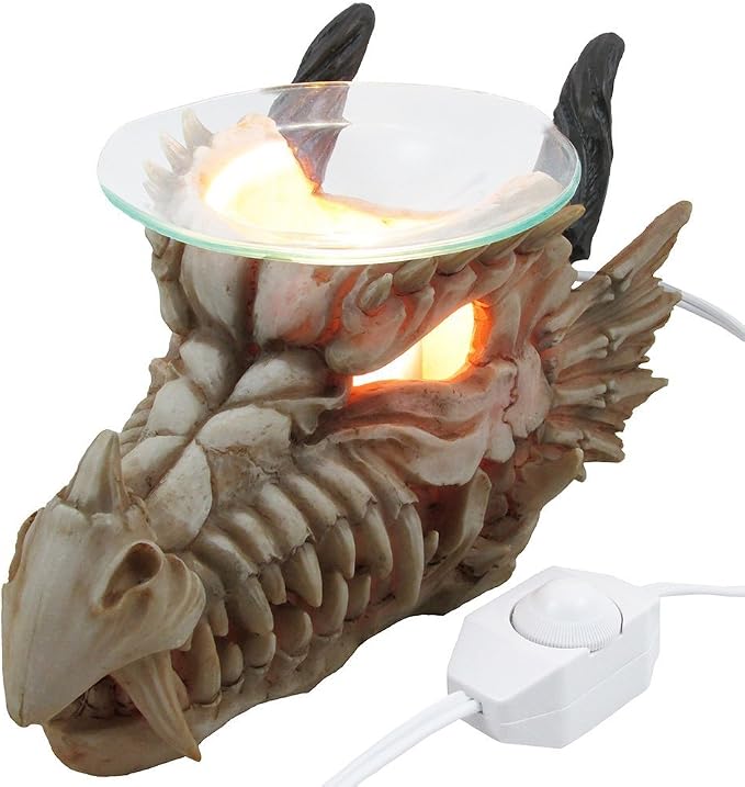 Decorative Snarling Magical Dragon Skull Electric Oil Warmer or Tart Burner for Aromatherapy Essential Scented Oils in Mythical and Medieval Home Decor Lights Halloween Decorations & Gothic Gifts - skull incense burner