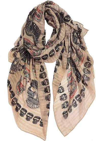 GERINLY Cool Skull Scarfs for Women Large Wrap Shawls Lightweight Cotton Scarves Halloween Calavera Accessory - sugar skull costume