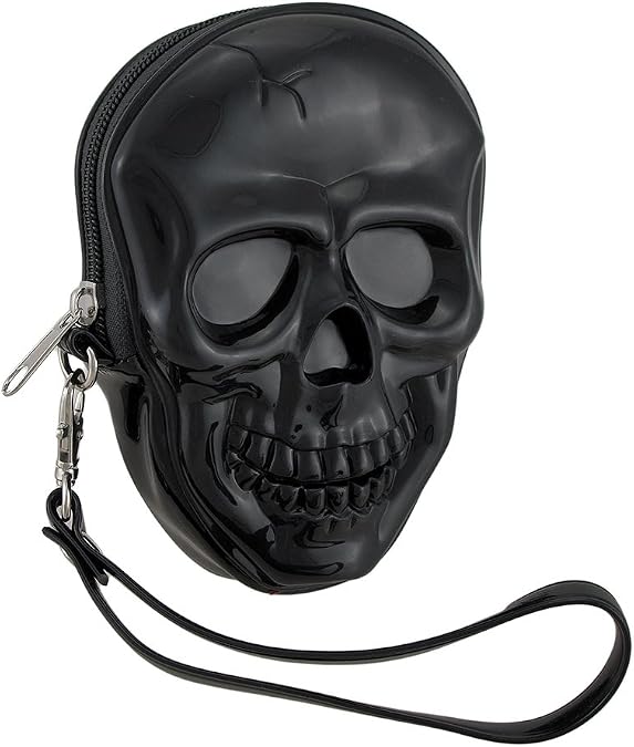 Zeckos Glossy Black Molded Skull Shaped Wristlet Purse w/Removable Strap - sugar skull handbags for sale