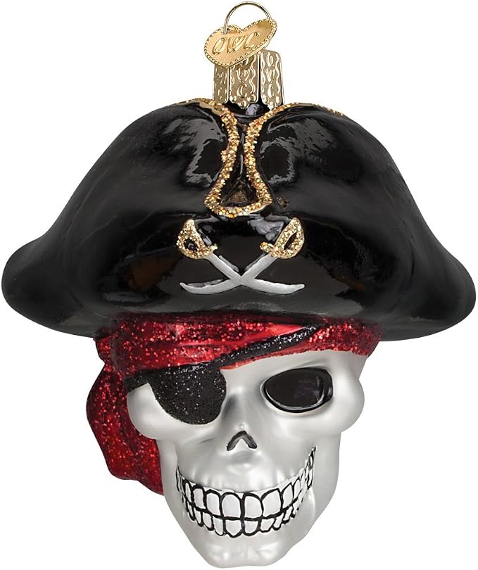 Old World Christmas Jolly Roger Glass Blown Ornament for Christmas Tree, Handcrafted Holiday Decoration, Halloween Collection - sugar skull ornament