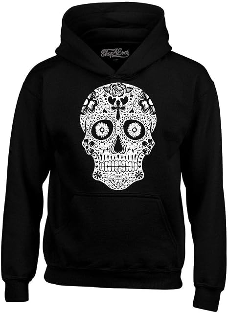 shop4ever Day of The Dead White Skull Hoodie Sweatshirts - skull hoodie