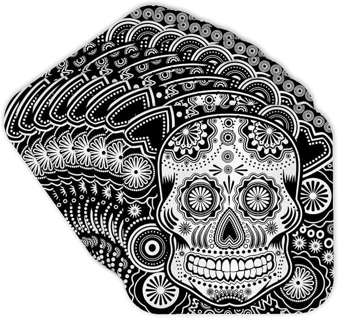 3dRose CST_201651_2 Geometric Sugar Skull Soft Coasters, (Set of 8) - skull coaster