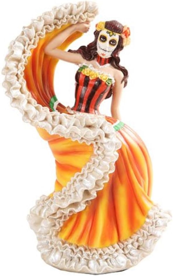 Pacific Giftware Orange Day of The Dead Dancer Figurine DOD Home Decor - skull figurine