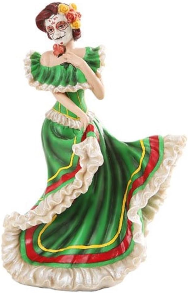 Pacific Giftware Day of The Dead Green Salsa Dancer 5 x 7 Resin Stone Decorative Tabletop Figurine - skull figurine
