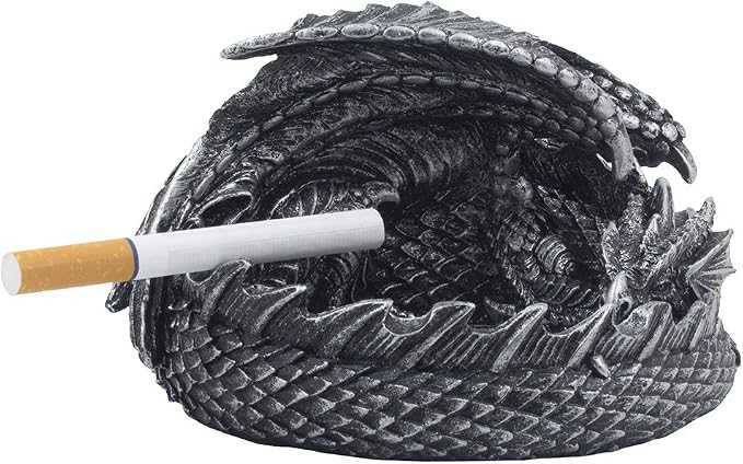Decorative Metallic Look Mythical Dragon Ashtray with Celtic Symbol or Medieval Figurine Sculptures As Gothic Home Decor and Barware Smoking Receptacles & Fantasy Gifts for Smokers - skull ashtray