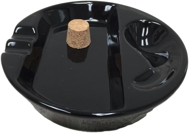 Hankstar Black Ceramic Single Pipe Rest and Double Cigar Ashtray for Patio Use - skull ashtray