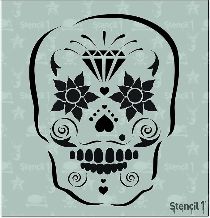 Stencil1 Sugar Skull Stencil Durable Quality Reusable Stencils for Painting - Create Stencil Crafts and Decor - Decor on Walls Fabric & Furniture Recyclable Art Craft - 5.75" x 6" - skull painting