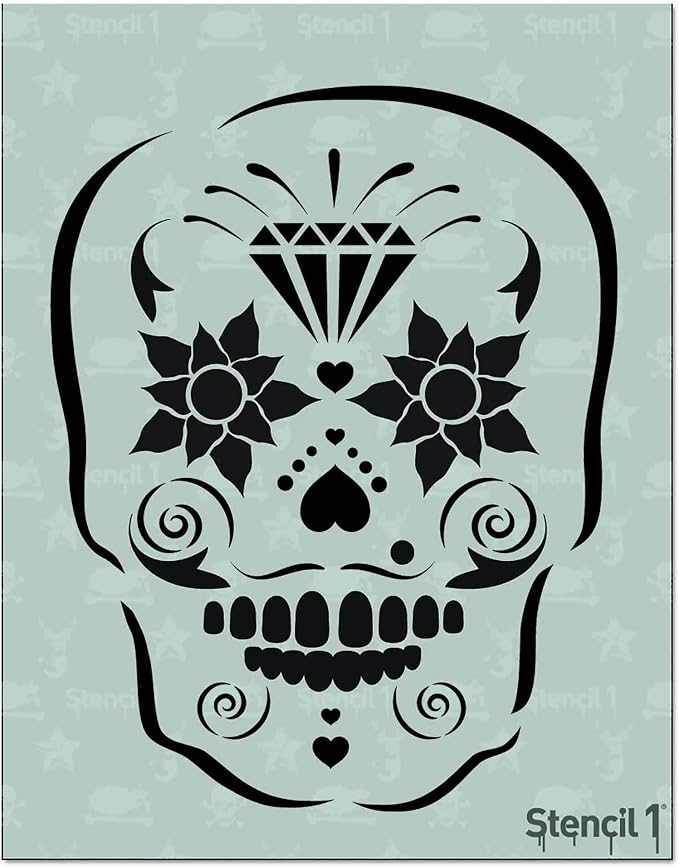 Stencil1 Sugar Skull Stencil 8.5" x 11" Halloween Decorating - skull painting