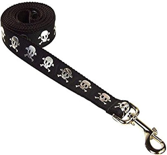 Small Black Reflective Skull Dog Leash: 3/4" Wide, 4ft Length - Made in USA. - skull sticker