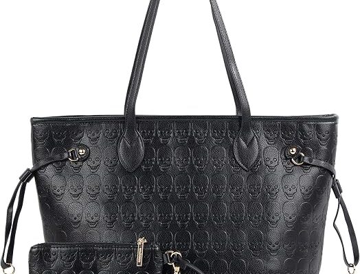 Women Devil Skull Purse Handbags Pu Leather Top-Handle Satchel Shopping Bag with Clutch Purse Black