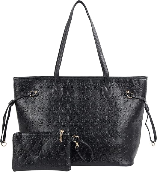 Women Devil Skull Purse Handbags Pu Leather Top-Handle Satchel Shopping Bag with Clutch Purse Black