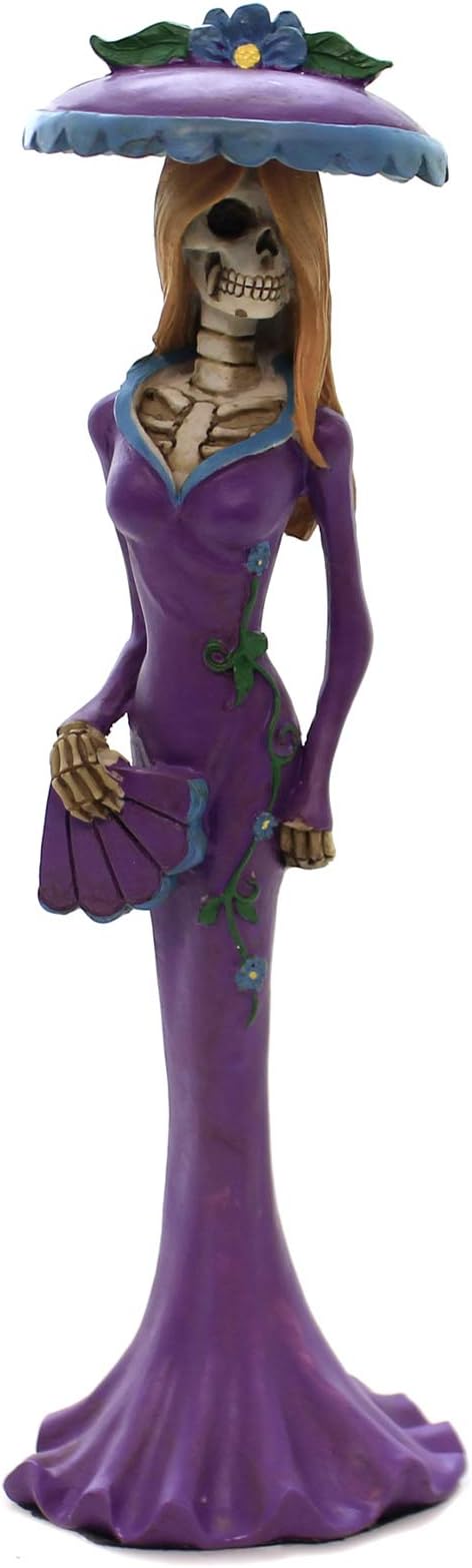 YTC Summit International Purple Fascinator Hat Skeleton Lady Day of The Dead Dia de Los Muertos Figurine - skull figurine