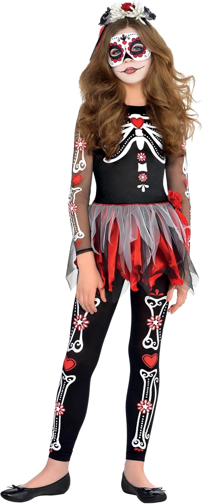 Amscan Scared To The Bone Costume For Kids - Medium (8-10)- Premium 100% Cotton, Perfect For Halloween & Day of the Dead Themed Parties - 1 Set - skull headband