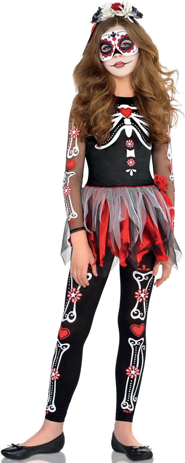 Scared To The Bone Costume For Kids - Small (4-6)- Premium 100% Cotton, Perfect For Halloween & Day of the Dead Themed Parties - 1 Set - skull headband