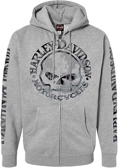 Harley-Davidson Men's Zippered Sweatshirt Jacket H-D Skull Hoodie Gray 30296653 - skull hoodie