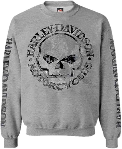 Harley-Davidson Men's Pullover Crew Sweatshirt H-D Willie G Skull Gray 30296655 - skull hoodie