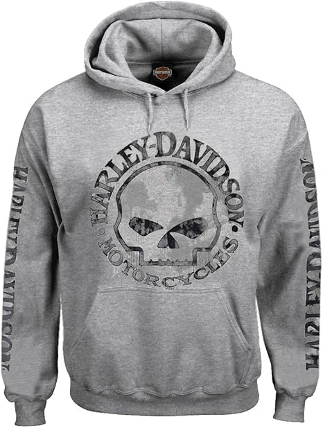 Harley-Davidson Men's Hooded Sweatshirt, Willie G Skull, Gray Hoodie 30296654 - skull sweatshirts