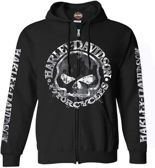 Harley-Davidson Men's Zippered Sweatshirt Jacket, Willie G Skull, Black 30296647 - skull hoodie