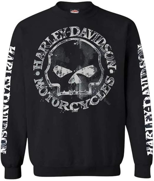 Harley-Davidson Men's Willie G Skull Sweatshirt, Black Crew Pullover 30296649 - skull hoodie