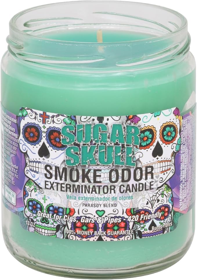 Smoke Odor Exterminator 13oz Jar Candle, Sugar Skull, 13 oz - skull candle