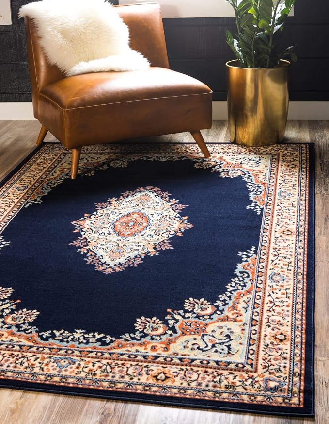 Unique Loom Reza Collection Traditional Persian Style Area Rug, 2 ft 2 in x 3 ft, Navy Blue/Ivory - skull carpet