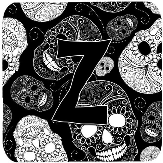 Caroline's Treasures CJ2008-ZFC Letter Z Day of the Dead Skulls Black Foam Coasters (Set of 4), 3.5", Multicolor - skull coaster